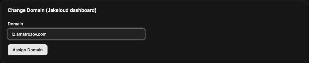 Change Domain settings with a dashboard hostname and the Assign Domain button.